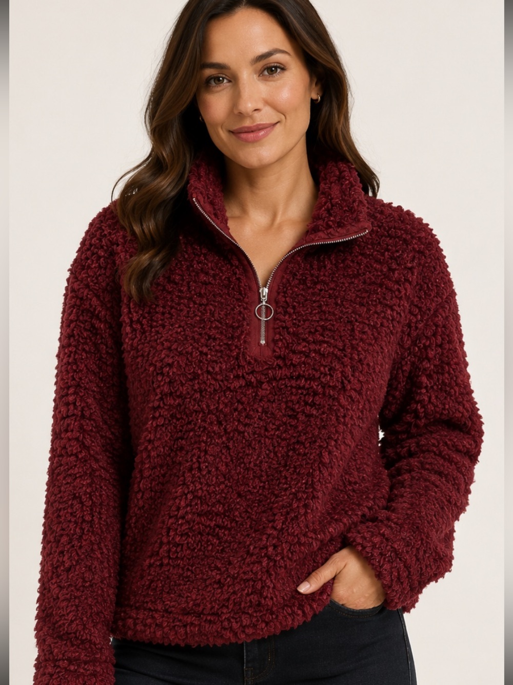 Skye’s the Limit burgundy eyelash 1/4 zip in size medium